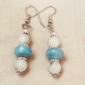 Stainless Steel w/Aquamarine & Tourmalinated Quartz dangle earrings Handmade